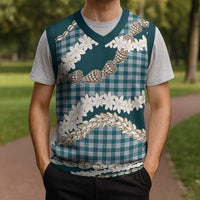 Dark Cyan Hawaii Tiare and Shell Lei Christmas Knitted V-Neck Vest Hawaiian Palaka Luxury Vibes - Polynesian Pride