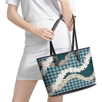 Dark Cyan Hawaii Tiare and Shell Lei Leather Tote Bag Hawaiian Palaka Luxury Vibes LT14 - Polynesian Pride