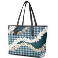 Dark Cyan Hawaii Tiare and Shell Lei Leather Tote Bag Hawaiian Palaka Luxury Vibes LT14 - Polynesian Pride