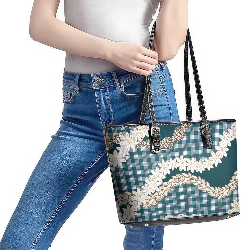 Dark Cyan Hawaii Tiare and Shell Lei Leather Tote Bag Hawaiian Palaka Luxury Vibes LT14 - Polynesian Pride