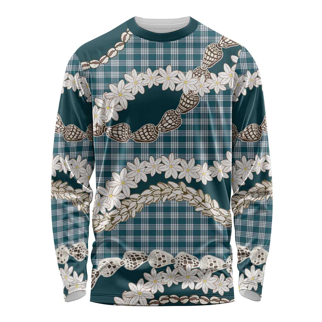 Dark Cyan Hawaii Tiare and Shell Lei Long Sleeve Shirt Hawaiian Palaka Luxury Vibes LT14 Unisex Dark Cyan - Polynesian Pride