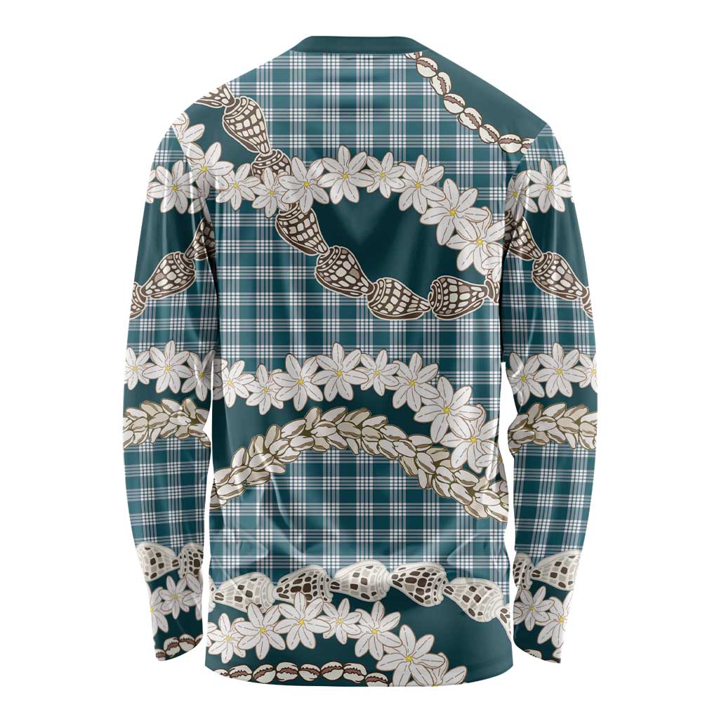 Dark Cyan Hawaii Tiare and Shell Lei Long Sleeve Shirt Hawaiian Palaka Luxury Vibes LT14 - Polynesian Pride