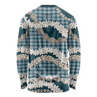 Dark Cyan Hawaii Tiare and Shell Lei Long Sleeve Shirt Hawaiian Palaka Luxury Vibes LT14 - Polynesian Pride