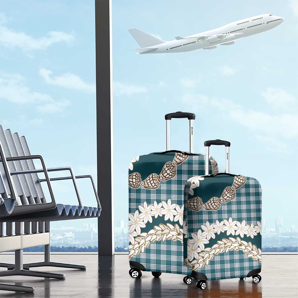 Dark Cyan Hawaii Tiare and Shell Lei Luggage Cover Hawaiian Palaka Luxury Vibes - Polynesian Pride