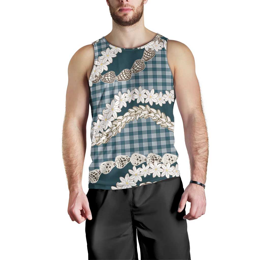 Dark Cyan Hawaii Tiare and Shell Lei Men Tank Top Hawaiian Palaka Luxury Vibes - Polynesian Pride