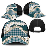 Dark Cyan Hawaii Tiare and Shell Lei Mesh Trucker Cap Hawaiian Palaka Luxury Vibes - Polynesian Pride