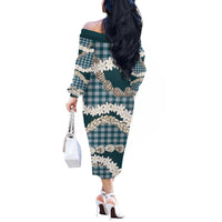 Dark Cyan Hawaii Tiare and Shell Lei Off The Shoulder Long Sleeve Dress Hawaiian Palaka Luxury Vibes - Polynesian Pride