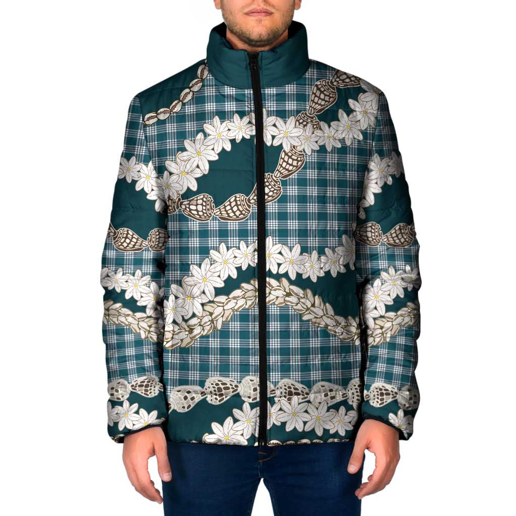 Dark Cyan Hawaii Tiare and Shell Lei Padded Jacket Hawaiian Palaka Luxury Vibes LT14 Men Dark Cyan - Polynesian Pride