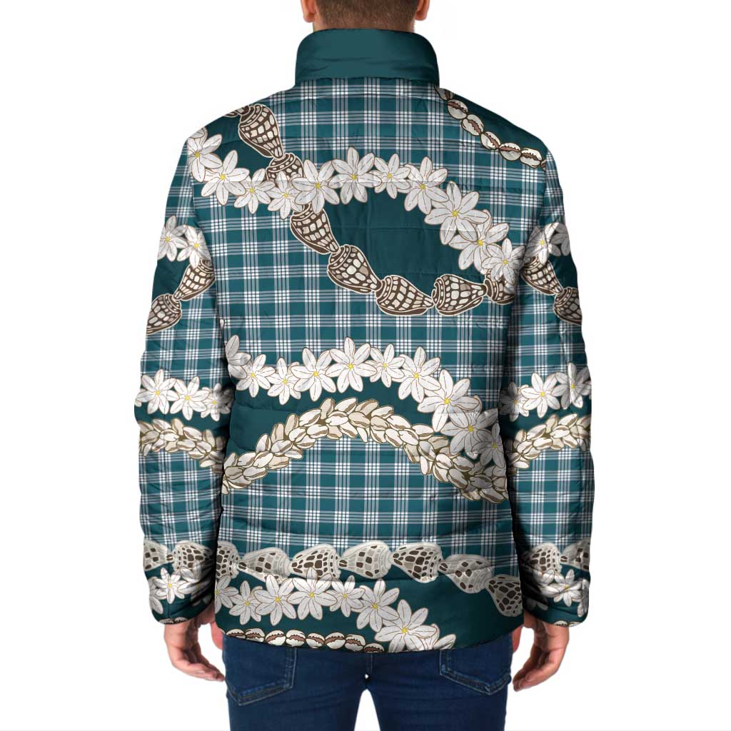 Dark Cyan Hawaii Tiare and Shell Lei Padded Jacket Hawaiian Palaka Luxury Vibes LT14 - Polynesian Pride