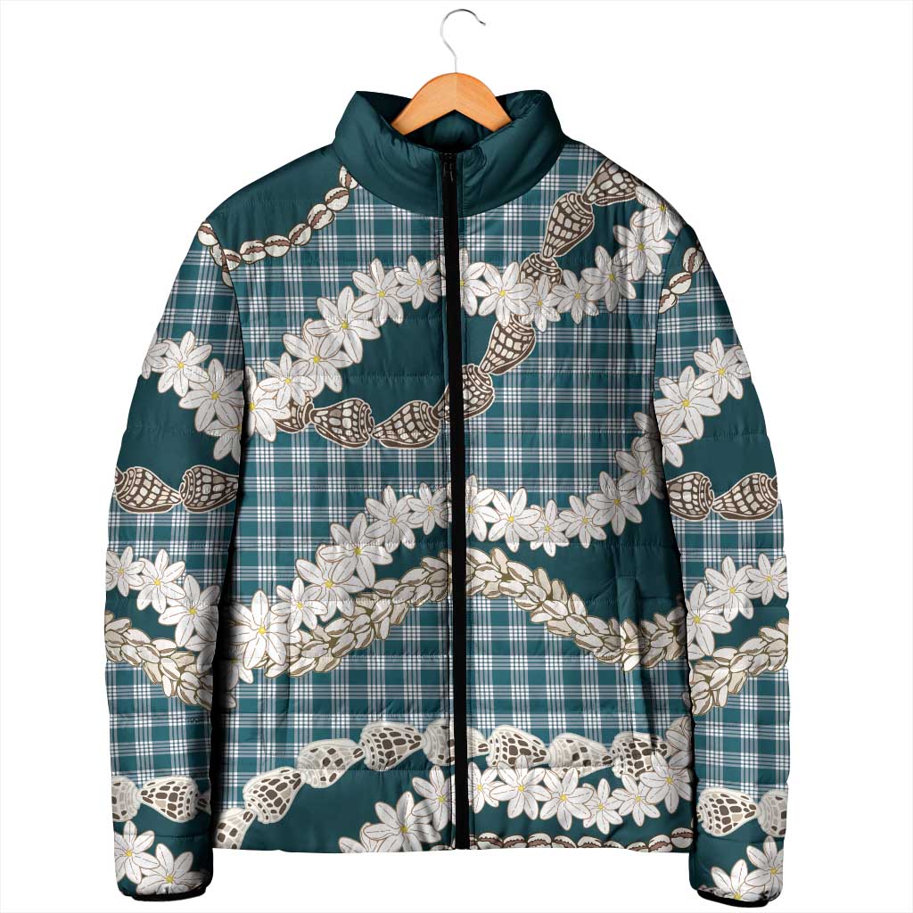 Dark Cyan Hawaii Tiare and Shell Lei Padded Jacket Hawaiian Palaka Luxury Vibes LT14 - Polynesian Pride