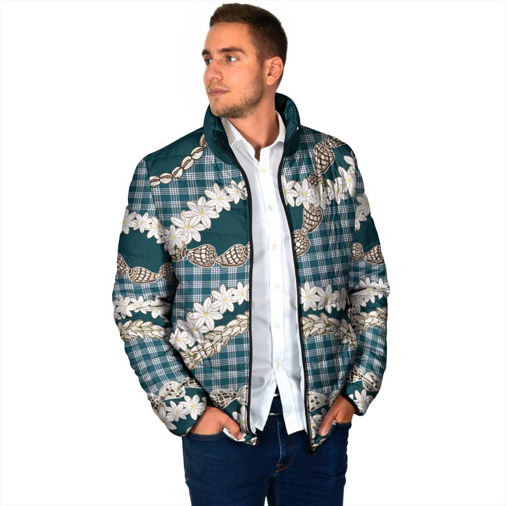 Dark Cyan Hawaii Tiare and Shell Lei Padded Jacket Hawaiian Palaka Luxury Vibes LT14 - Polynesian Pride