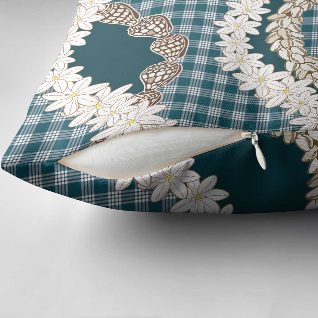 Dark Cyan Hawaii Tiare and Shell Lei Pillow Cover Hawaiian Palaka Luxury Vibes - Polynesian Pride