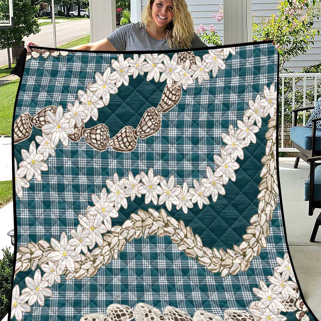 Dark Cyan Hawaii Tiare and Shell Lei Quilt Hawaiian Palaka Luxury Vibes - Polynesian Pride