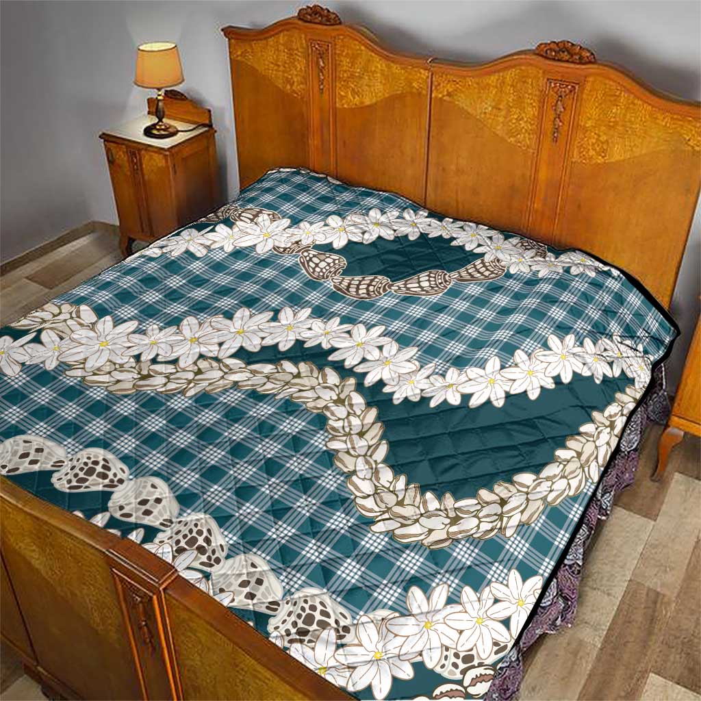 Dark Cyan Hawaii Tiare and Shell Lei Quilt Hawaiian Palaka Luxury Vibes - Polynesian Pride