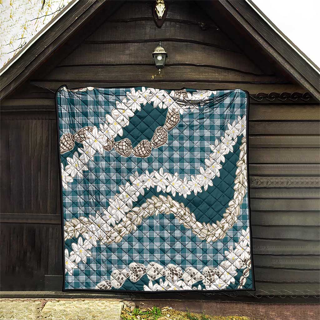 Dark Cyan Hawaii Tiare and Shell Lei Quilt Hawaiian Palaka Luxury Vibes - Polynesian Pride