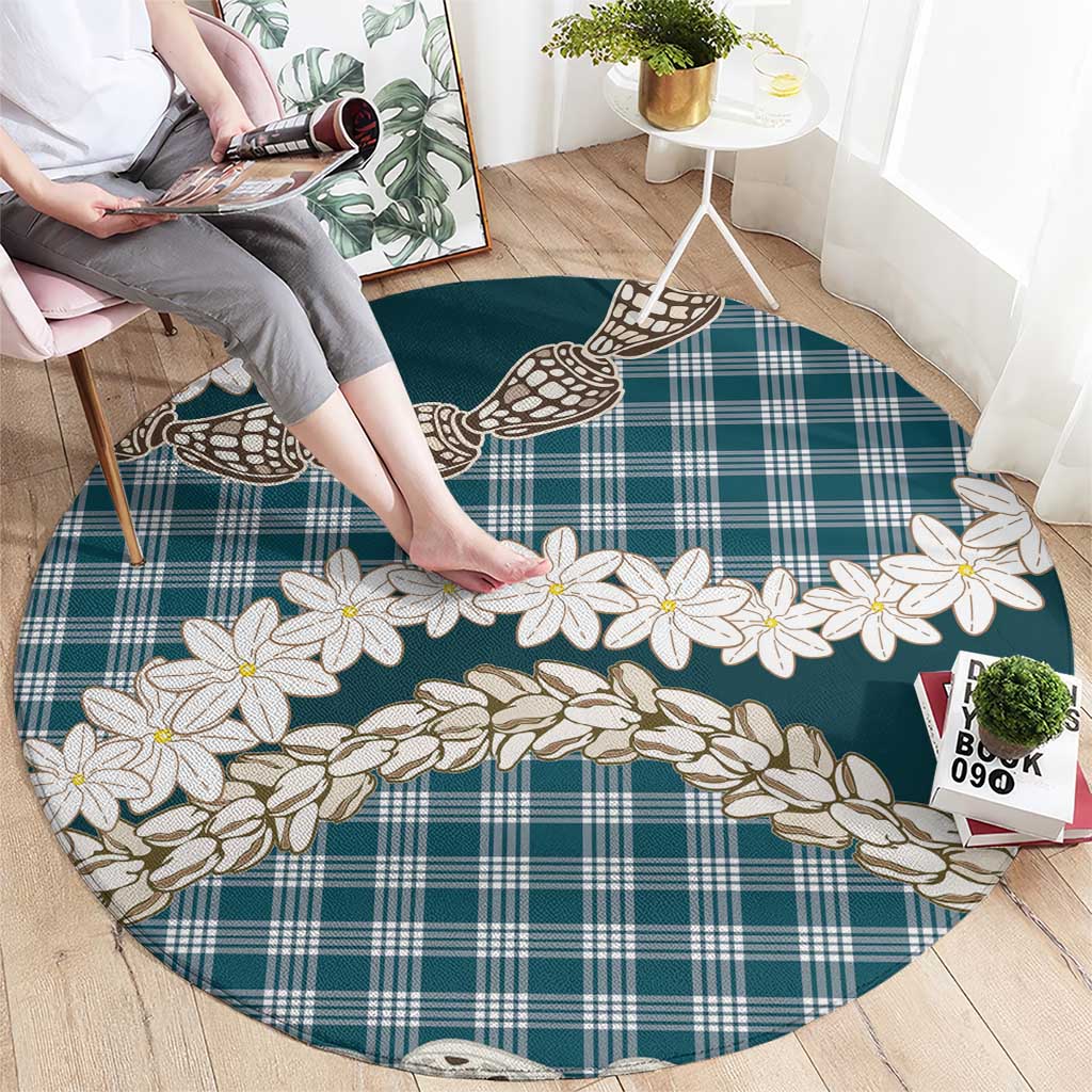 Dark Cyan Hawaii Tiare and Shell Lei Round Carpet Hawaiian Palaka Luxury Vibes - Polynesian Pride