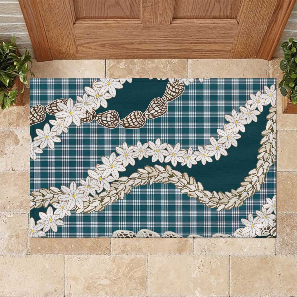 Dark Cyan Hawaii Tiare and Shell Lei Rubber Doormat Hawaiian Palaka Luxury Vibes LT14 Dark Cyan - Polynesian Pride
