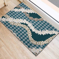 Dark Cyan Hawaii Tiare and Shell Lei Rubber Doormat Hawaiian Palaka Luxury Vibes LT14 - Polynesian Pride
