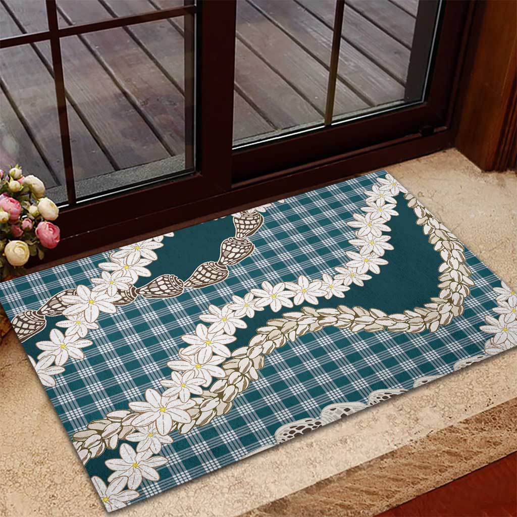 Dark Cyan Hawaii Tiare and Shell Lei Rubber Doormat Hawaiian Palaka Luxury Vibes LT14 - Polynesian Pride