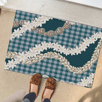 Dark Cyan Hawaii Tiare and Shell Lei Rubber Doormat Hawaiian Palaka Luxury Vibes LT14 - Polynesian Pride