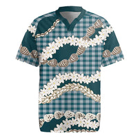 Dark Cyan Hawaii Tiare and Shell Lei Rugby Jersey Hawaiian Palaka Luxury Vibes LT14 Dark Cyan - Polynesian Pride