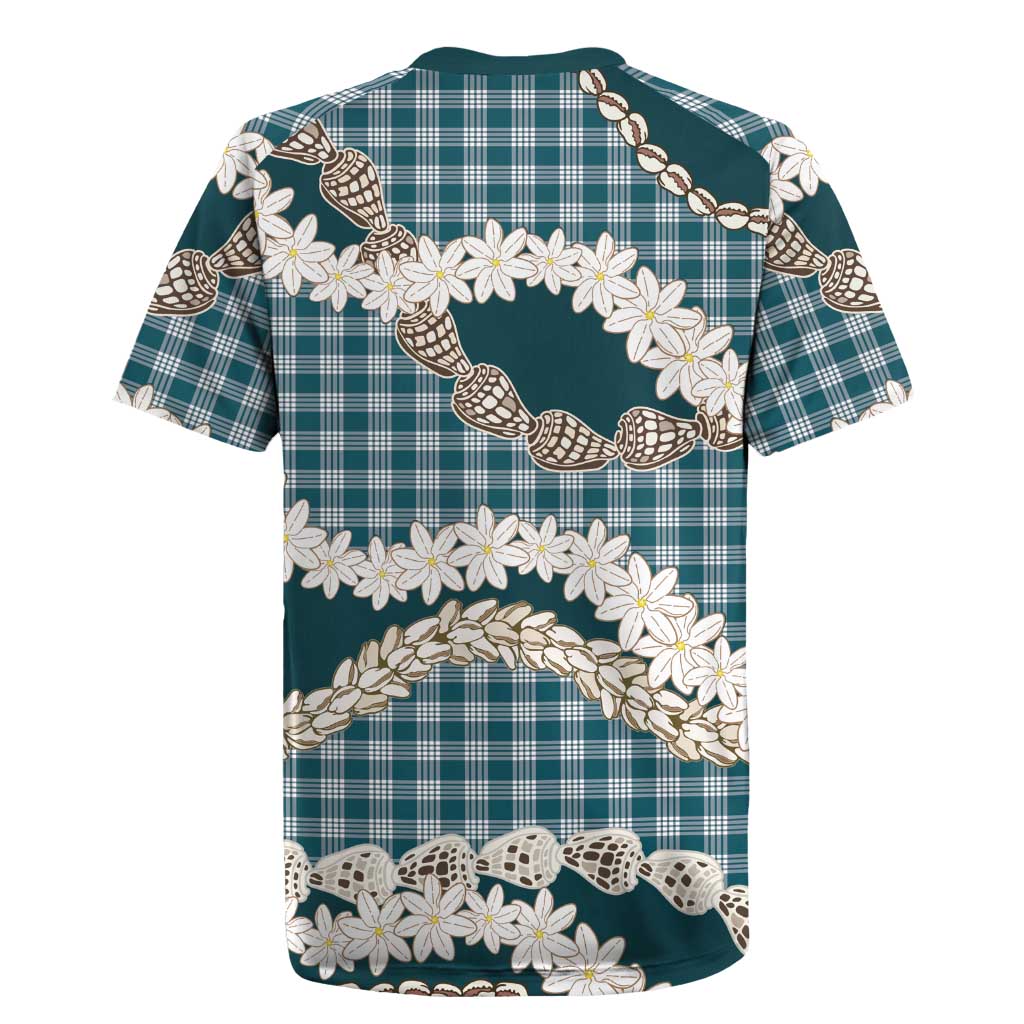 Dark Cyan Hawaii Tiare and Shell Lei Rugby Jersey Hawaiian Palaka Luxury Vibes LT14 - Polynesian Pride