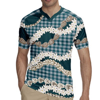 Dark Cyan Hawaii Tiare and Shell Lei Rugby Jersey Hawaiian Palaka Luxury Vibes LT14 - Polynesian Pride