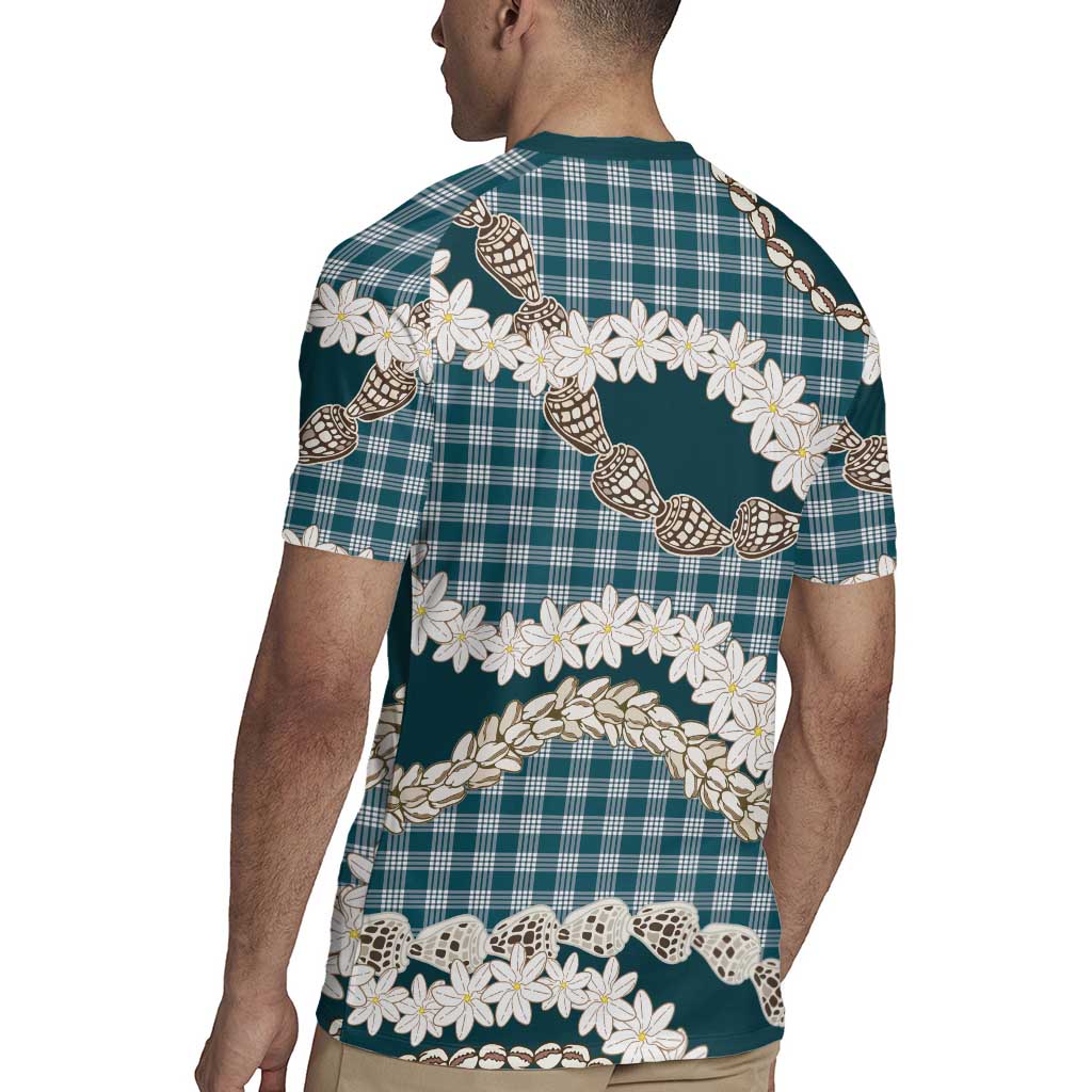 Dark Cyan Hawaii Tiare and Shell Lei Rugby Jersey Hawaiian Palaka Luxury Vibes LT14 - Polynesian Pride