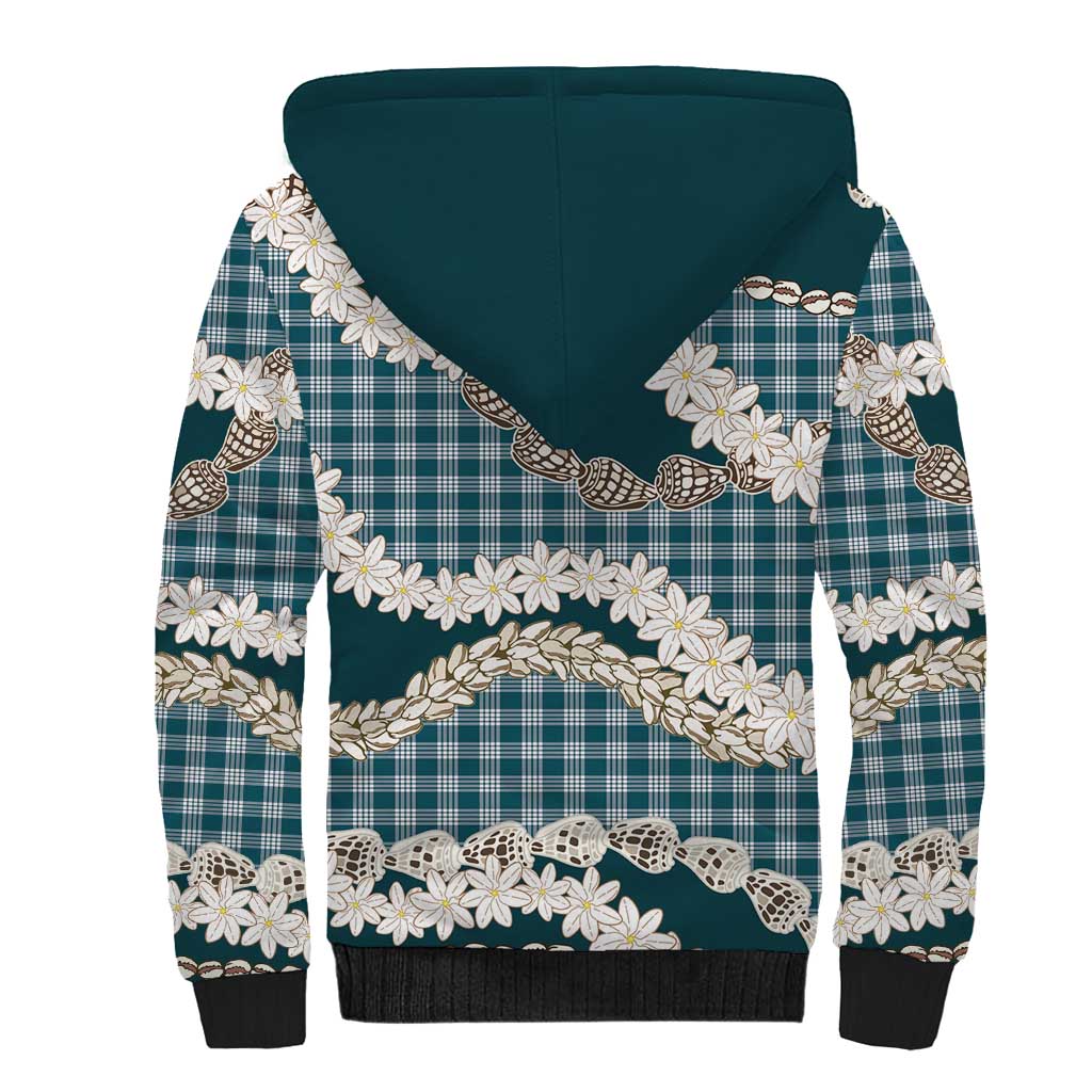 Dark Cyan Hawaii Tiare and Shell Lei Sherpa Hoodie Hawaiian Palaka Luxury Vibes - Polynesian Pride