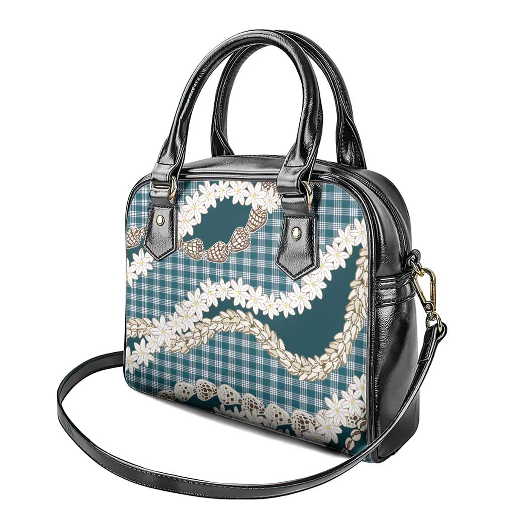 Dark Cyan Hawaii Tiare and Shell Lei Shoulder Handbag Hawaiian Palaka Luxury Vibes - Polynesian Pride