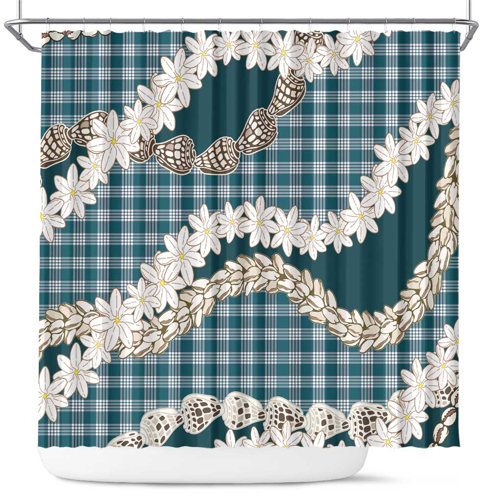 Dark Cyan Hawaii Tiare and Shell Lei Shower Curtain Hawaiian Palaka Luxury Vibes - Polynesian Pride
