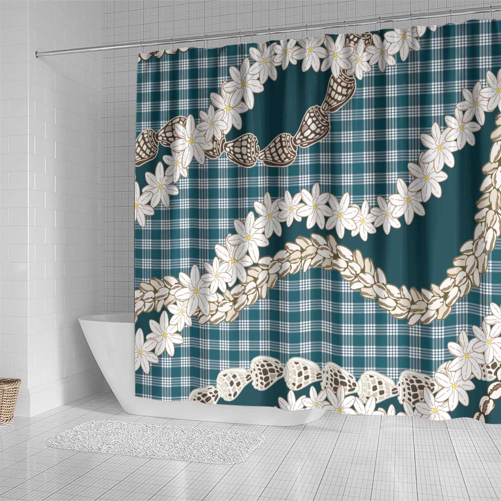 Dark Cyan Hawaii Tiare and Shell Lei Shower Curtain Hawaiian Palaka Luxury Vibes - Polynesian Pride