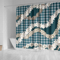 Dark Cyan Hawaii Tiare and Shell Lei Shower Curtain Hawaiian Palaka Luxury Vibes - Polynesian Pride