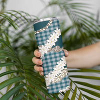 Dark Cyan Hawaii Tiare and Shell Lei Skinny Tumbler Hawaiian Palaka Luxury Vibes - Polynesian Pride
