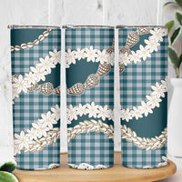 Dark Cyan Hawaii Tiare and Shell Lei Skinny Tumbler Hawaiian Palaka Luxury Vibes - Polynesian Pride