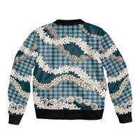 Dark Cyan Hawaii Tiare and Shell Lei Sleeve Zip Bomber Jacket Hawaiian Palaka Luxury Vibes - Polynesian Pride