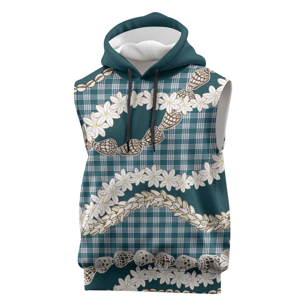 Dark Cyan Hawaii Tiare and Shell Lei Sleeveless Hoodie Hawaiian Palaka Luxury Vibes LT14 Dark Cyan - Polynesian Pride