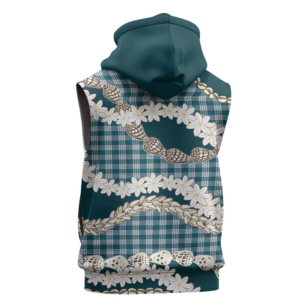 Dark Cyan Hawaii Tiare and Shell Lei Sleeveless Hoodie Hawaiian Palaka Luxury Vibes LT14 - Polynesian Pride