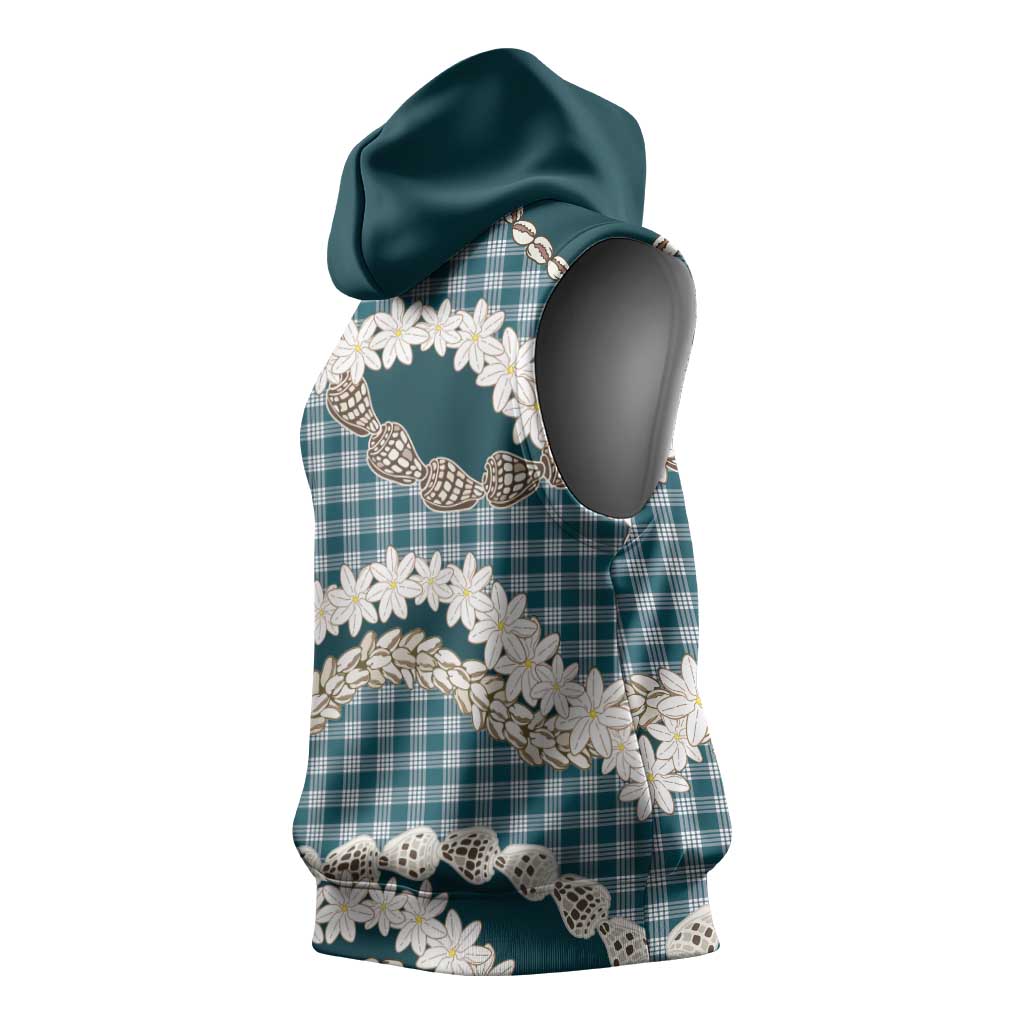 Dark Cyan Hawaii Tiare and Shell Lei Sleeveless Hoodie Hawaiian Palaka Luxury Vibes LT14 - Polynesian Pride