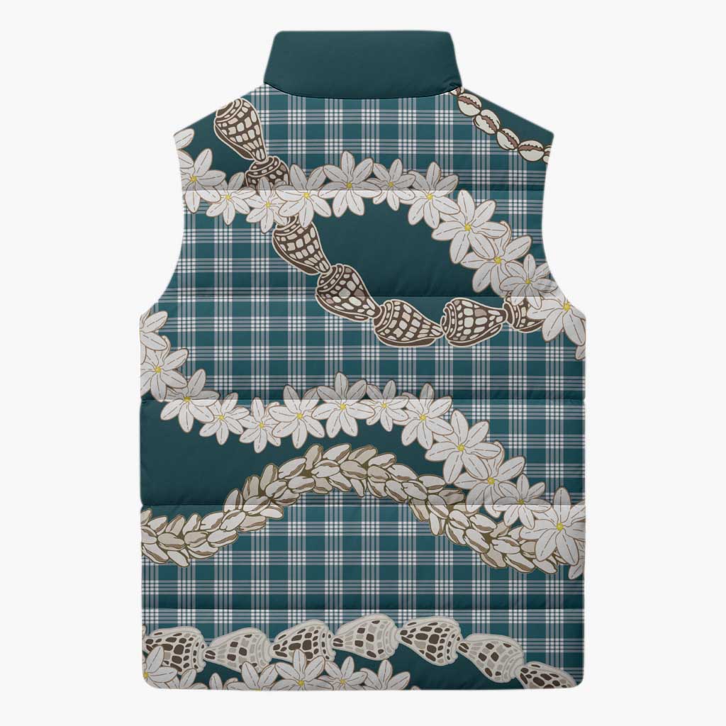Dark Cyan Hawaii Tiare and Shell Lei Sleeveless Puffer Jacket Hawaiian Palaka Luxury Vibes LT14 - Polynesian Pride