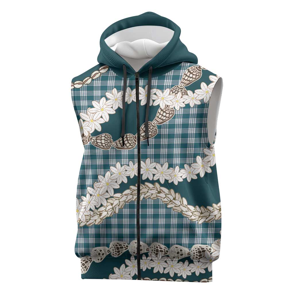 Dark Cyan Hawaii Tiare and Shell Lei Sleeveless Zip Hoodie Hawaiian Palaka Luxury Vibes LT14 Dark Cyan - Polynesian Pride