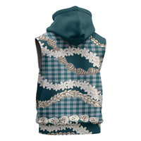 Dark Cyan Hawaii Tiare and Shell Lei Sleeveless Zip Hoodie Hawaiian Palaka Luxury Vibes LT14 - Polynesian Pride