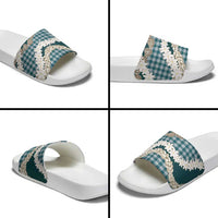 Dark Cyan Hawaii Tiare and Shell Lei Slide Sandals Hawaiian Palaka Luxury Vibes - Polynesian Pride