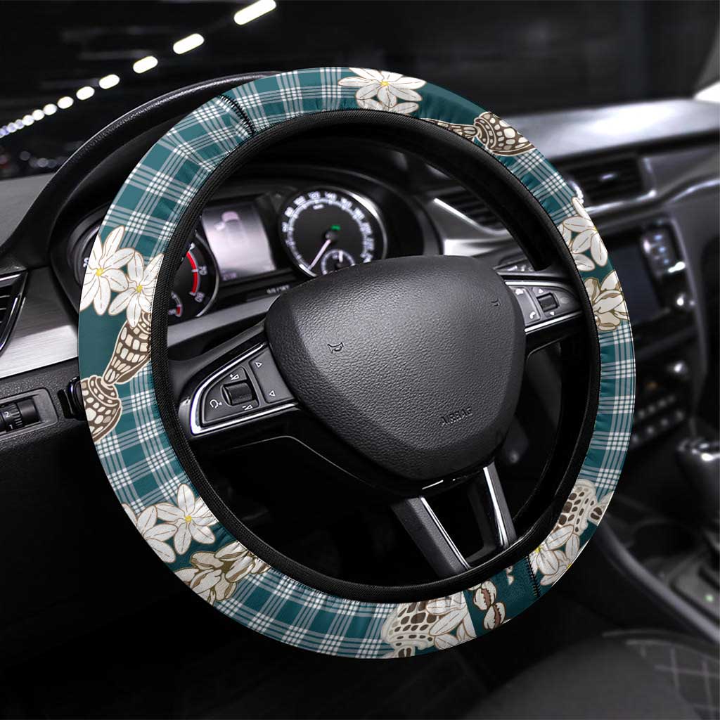 Dark Cyan Hawaii Tiare and Shell Lei Steering Wheel Cover Hawaiian Palaka Luxury Vibes - Polynesian Pride