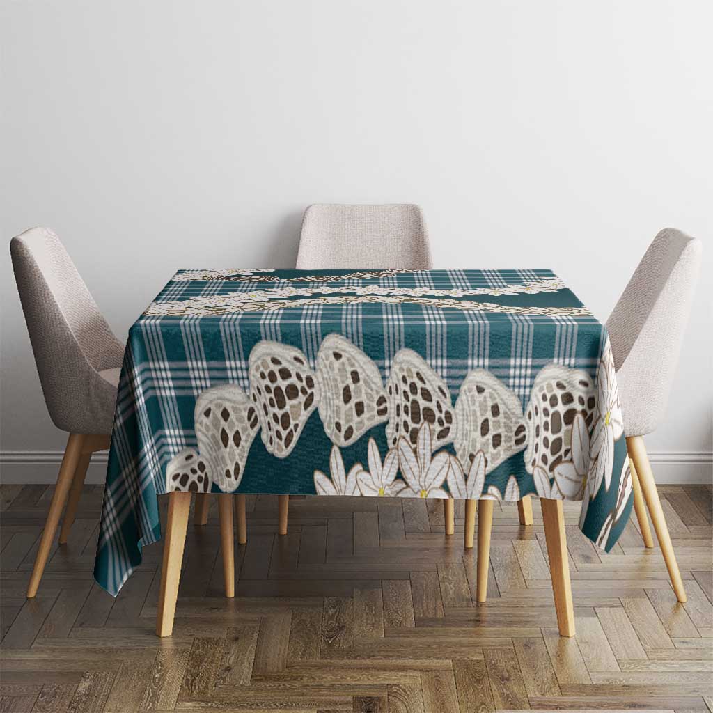 Dark Cyan Hawaii Tiare and Shell Lei Tablecloth Hawaiian Palaka Luxury Vibes LT14 - Polynesian Pride
