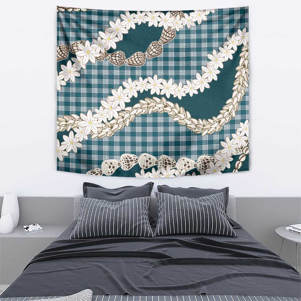 Dark Cyan Hawaii Tiare and Shell Lei Tapestry Hawaiian Palaka Luxury Vibes - Polynesian Pride