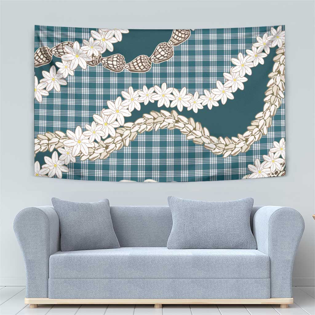Dark Cyan Hawaii Tiare and Shell Lei Tapestry Hawaiian Palaka Luxury Vibes - Polynesian Pride