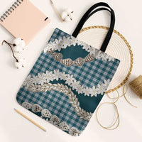 Dark Cyan Hawaii Tiare and Shell Lei Tote Bag Hawaiian Palaka Luxury Vibes - Polynesian Pride