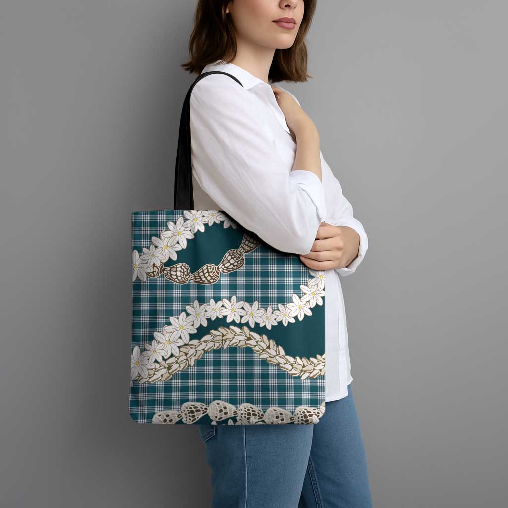 Dark Cyan Hawaii Tiare and Shell Lei Tote Bag Hawaiian Palaka Luxury Vibes - Polynesian Pride