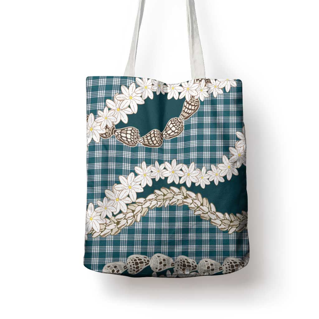 Dark Cyan Hawaii Tiare and Shell Lei Tote Bag Hawaiian Palaka Luxury Vibes - Polynesian Pride